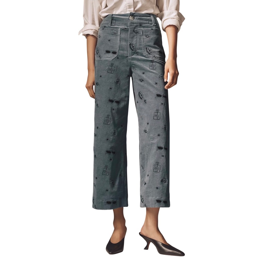 Maeve Anthropologie The Colette Embroidered Icon Edition Corduroy Pants 30